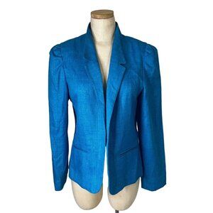 Vtg Peabody blazer women's M blue linen blend open front shoulder pads